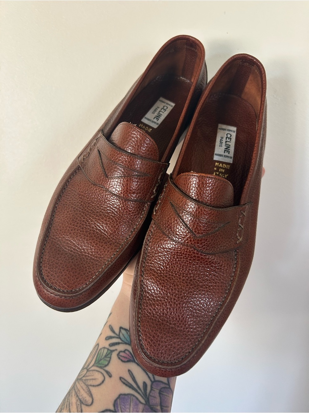 Vintage Celine Pebble-grain Leather Penny Loafers Size 40 Brown